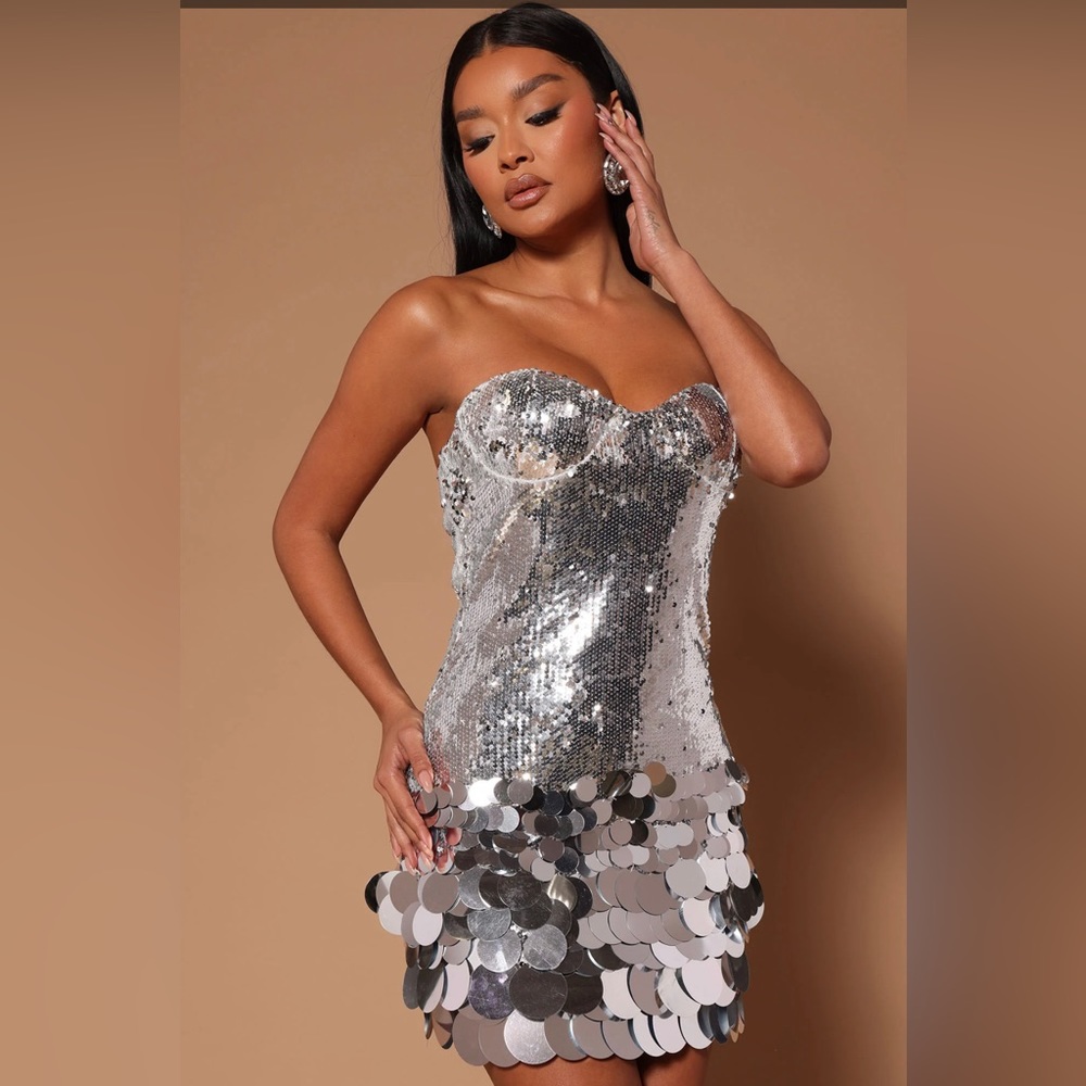 Fashion Nova Luxe Natalia Sequin Mini Dress - Silver